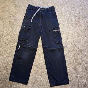 Y2K Youth Plugg Jeans Co. Cargo Pants Size 14 Zip-Off Convertible Black